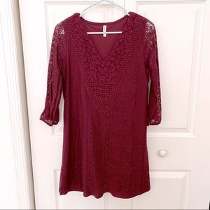 Xhilaration Red Lace Half Sleeve V-Neck Dress